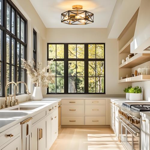 Farmhouse Black and Gold Semi Flush Mount Ceiling Light 14.6 Inch (Black and Gold / 14.6 Inch)
