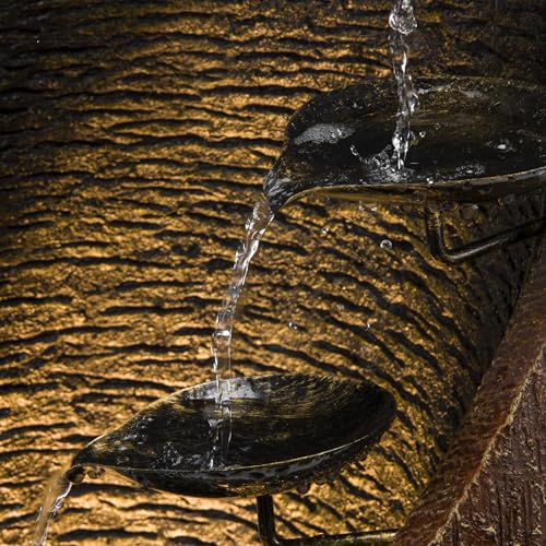 43" Tall Outdoor Floor Contemporary Tiered Bronze Metal Water Fountain with LED Lights