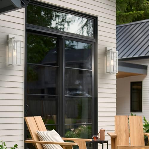 18" Classic Outdoor Wall Sconce 1 Light in Matte White Rectangular Metal Frame and Clear Glass Shade Waterproof Porch Light Patio Light Pack of 2 (2 Count)