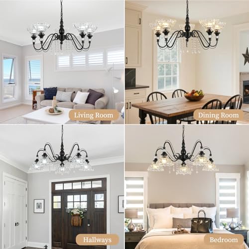 5 Light Chandelier in Matte Black Finish with Flower (5-Light / Black)