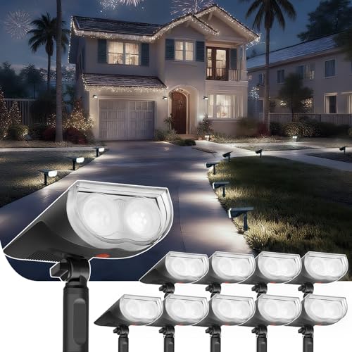 Solar Spotlight Outdoor Waterproof Dusk to Dawn Cool White 10 Pack (10 Count)