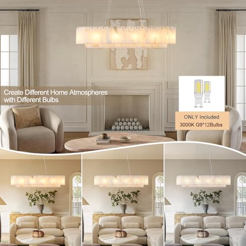 L40in Alabaster Rectangular Chandelier for Dining Room