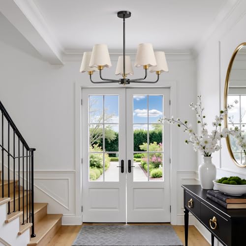 5 Light Black and Gold Chandelier Modern Farmhouse Dining Room Light Fixture Industrial Kitchen Chandelier Over Table Hanging Ceiling Light Fixture for Bedroom Entryway Foyer Hallway