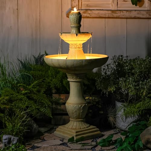 45.28H 3 Tier Outdoor Water Fountain with LED Lights Large Italian Resin Garden Fountain for Patio Yard Weather