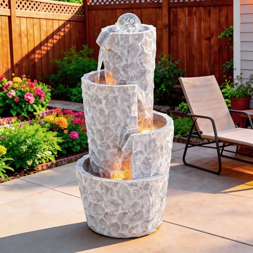 4 Tier Twist Outdoor Water Fountain with Rotating Crystal Ball