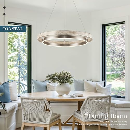 LED Ring Chandelier Weathered Wood Brushed Nickel Chandeliers Dimmable