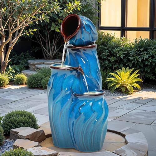 29" Ceramic Outdoor Fountain with Lights