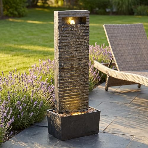 38.6" Tall Outdoor Water Fountain with LED Lights