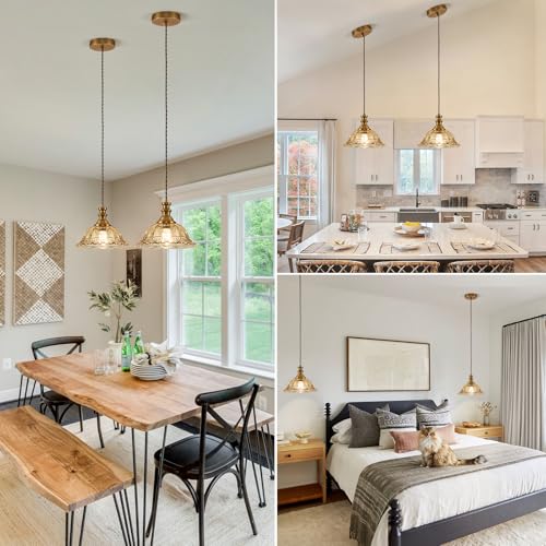 Glass Pendant Lights Modern Pendant Lighting Fixtures Hanging Lamp for Kitchen Island Bedroom Dining Room Coffee Shop Hallway Amber and Brass 2 Pack (2 Count)