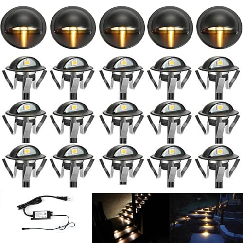 Pack of 20 Warm White Low Voltage LED Deck Lights kit Φ1.38 Outdoor Garden Yard Decoration Lamp Recessed Landscape Pathway Step Stair Warm White LED Lighting (20 Count)