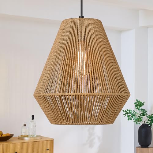 Woven Pendant Lights Modern Boho Hanging Lamp with 12" Handwoven Rattan Basket Shade Adjustable Rustic Pendant Light Fixtures for Kitchen Island Farmhouse Dining Room Bar Bedroom Foyer Hallway