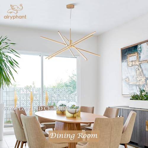 Big Gold Chandelier for Foyer Living Room 48 Inches High Ceiling Chandeliers Modern Remote Control Sputnik Chandelier for Large Living Room Dining Room Foyer