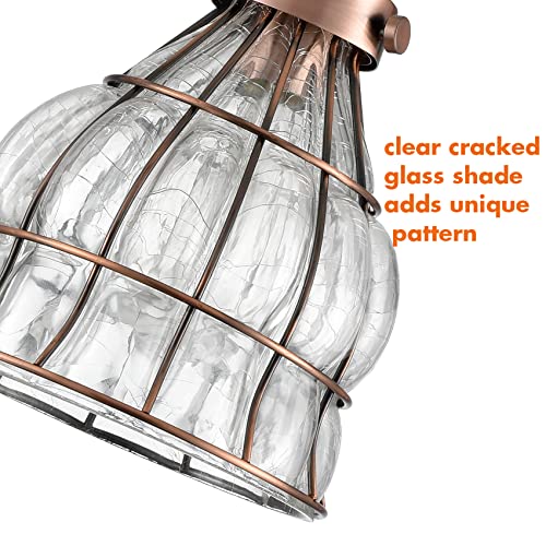 Vintage Kitchen Pendant Light with Cracked Glass Shade