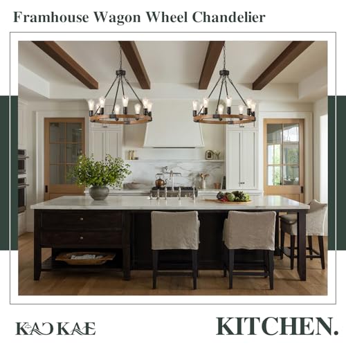 Farmhouse Wagon Wheel Chandelier 23.6" Oak Wood Chandelier Light Fixture 8