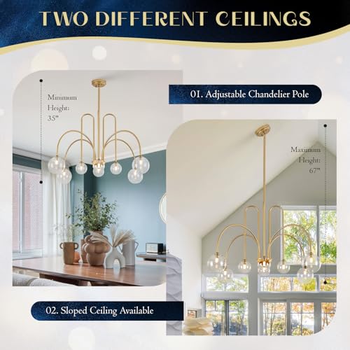 Gold Sputnik Chandelier with Clear Glass Globe 8 Lights L41 Inch