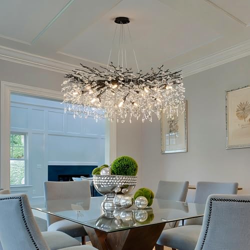 Modern Black Tree Branch Crystal Chandelier Luxury Crystal Pendant Lighting 40" Contemporary 14