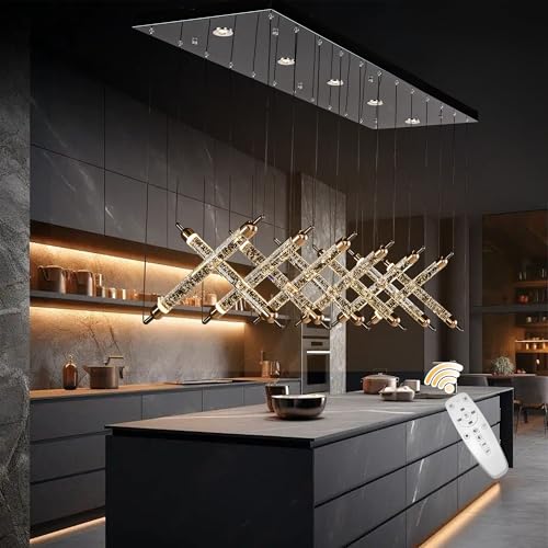 55" LED Large Modern Rectangle Crystal Chandeliers for Dining Room