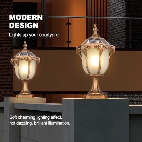 Outdoor Post Caps Light With Solar Powered 17.71" Solar LED Column Caps Lamps Rustic Bronze Fence Pillar Lamps IP65 Waterproof Deck Post Bollard Lighting Lawn Landscape Lawn Garage Yard Path Lamps