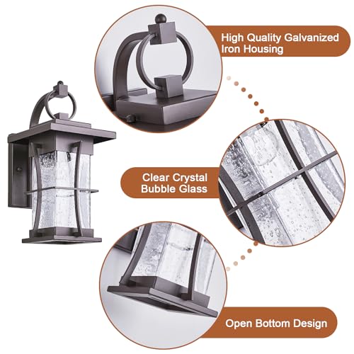 Oil Rubbed Bronze Outdoor Light Sconces Wall Mount Matte Brown Outdoor Wall Lamp Large Exterior Porch Wall Lantern with Seeded Glass 15" Outside Lights for House