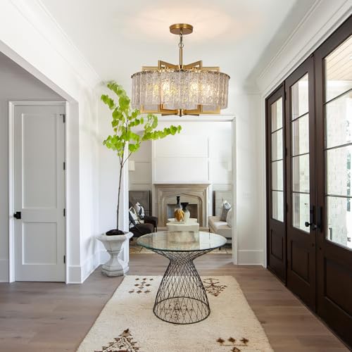 Modern Crystal Chandeliers for Dining Room Gold Pendant Lights 24"