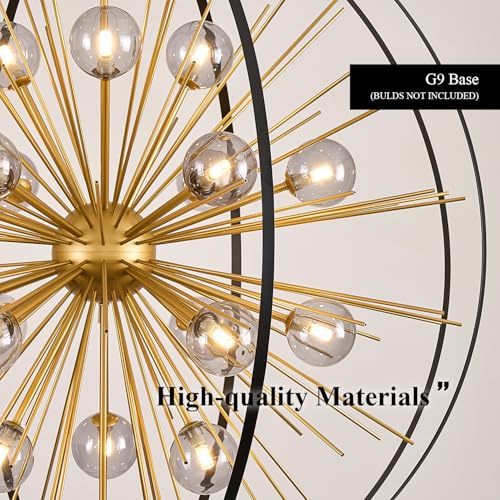 43.2" 18 Light Black Gold Sputnik Chandelier with Smoke Glass Shade