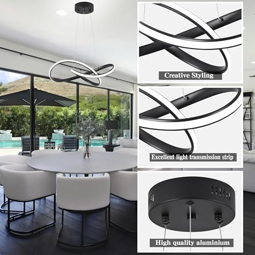 LED Chandelier Modern Pendant Light Contemporary Chandelier Ring Light Fixture Black with 3000K