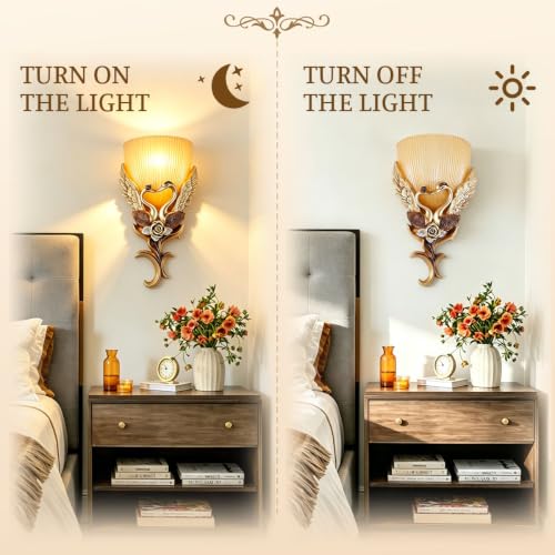 European Wall Sconce Vintage Gold Wall Light Creative Resin Peacock