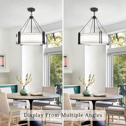 20.4'' Black Drum Chandelier with White Linen Fabric Shade (5 Count)