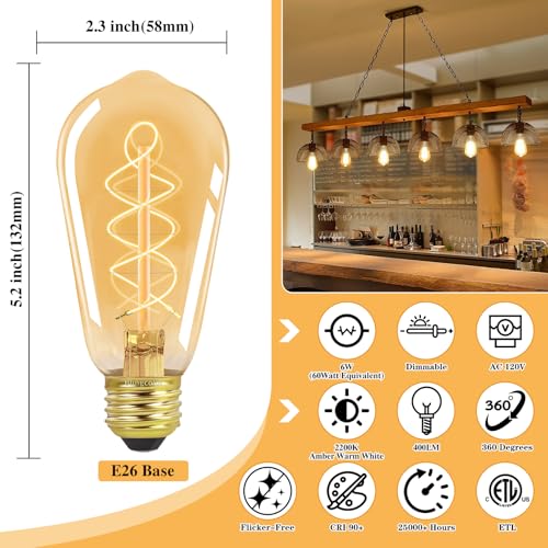 E26 LED Vintage Edison Light Bulbs 60 Watt (4 Count)