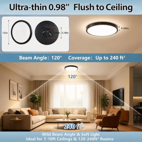 6pack 12in 24W 3CCT Low Profile LED Flush Mount Ceiling Light (Black)