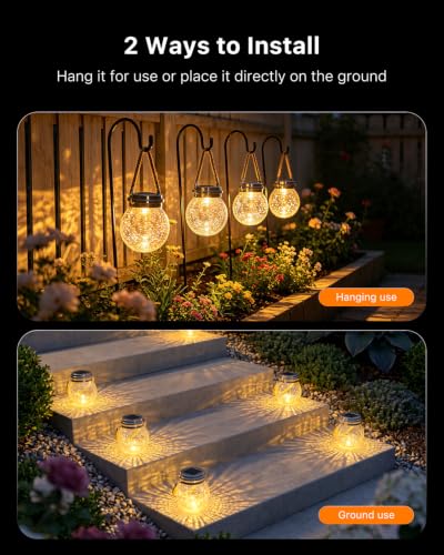 6 Pack Solar Crack Glass Globe Lanterns Outdoor Round Ball Hang Decorative (6 Count)