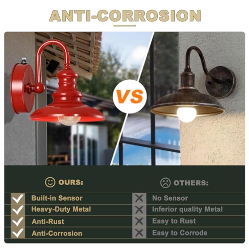 Dusk to Dawn Sensor Outdoor Gooseneck Barn Light Fixture Red