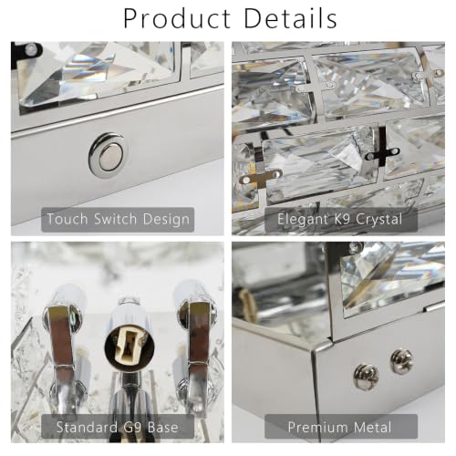 Polished Chrome K9 Crystal Wall Sconce with Touch Switch