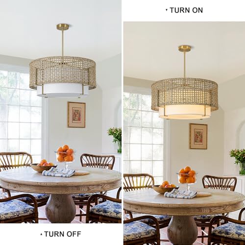 25.6" Large Rattan Chandelier