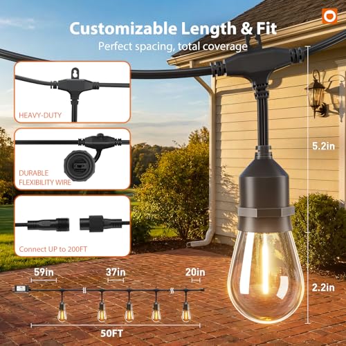 50FT Outdoor String Lights with Remote Dimmable Waterproof Patio (50 Foot)