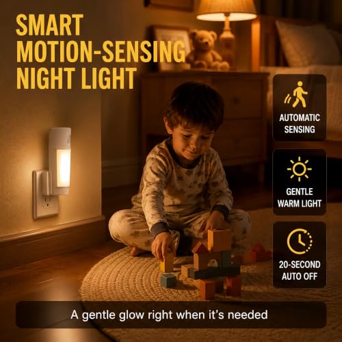 6 Pack Night Light Plug into Wall with Motion Sensor for Bathroom (6 Count)