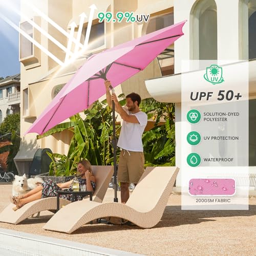 9FT Outdoor Patio Umbrella with Solar Lights