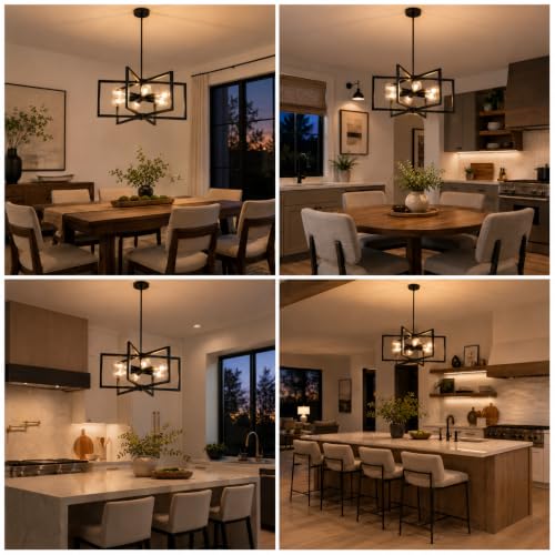 23.6” Black Chandelier for Dining Room 6 Light Kitchen Chandelier over Table Farmhouse Dining Room Light Fixtures Over Table (6 Count)
