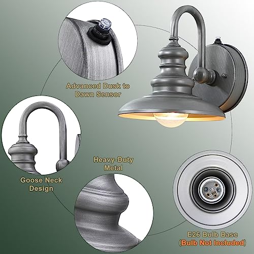 Dusk to Dawn Sensor Outdoor Gooseneck Barn Light Fixture Silver