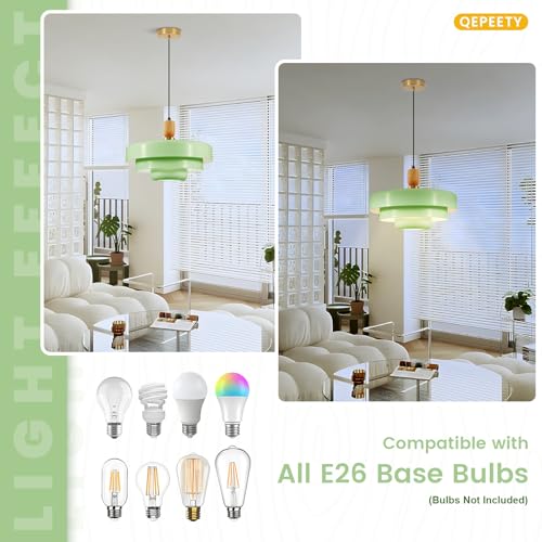 Mint Green Pendant Light with Solid Wood Adjustable Hanging Light