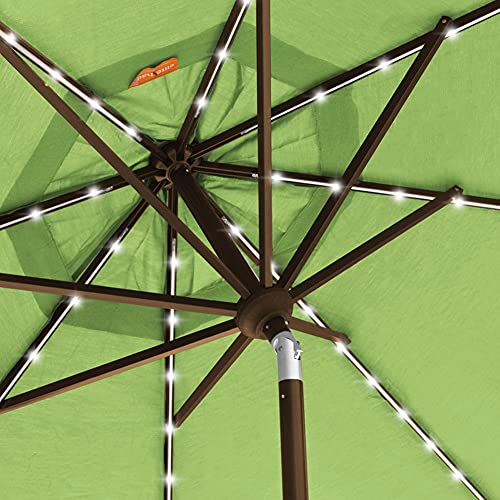 USA 10-Year-Non-Fading 9ft 3-Tier Market Patio Umbrella, Commercial Table Umbrella with 80 Solar LED Lights, Crank Open, Windproof & UPF 50+ UV Protection for Garden, Deck, Pool, Backyard, Macaw Green