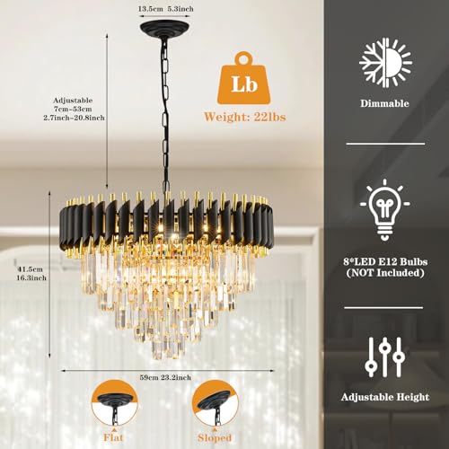 24" Black and Gold Crystal Chandelier Contemporary Large Crystals Chandeliers 5