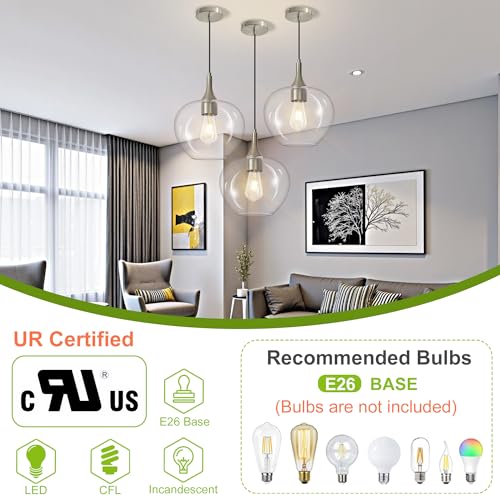 9.45in Nickel Pendant Lights Kitchen Island with Clear Glass Shade 1Pack