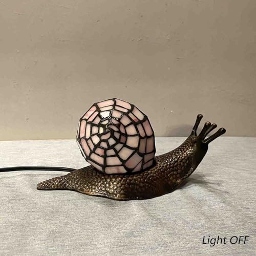 L10962 Pink Land Snail Tiffany Style Stained Glass Accent Table Lamp