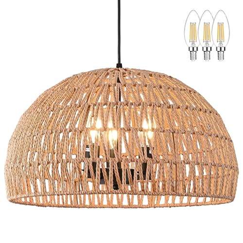 17.6 inch Hemp Rope Woven Pendant Light Wicker Pendant Light 3