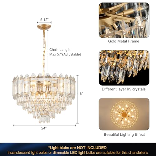 Modern Crystal Chandelier Gold 24" K9 Crystal Chandelier 6