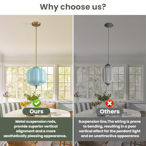 Vintage Blue Glass Pendant Lights 9.8 Inch Mid Century Modern Hanging Ceiling Light