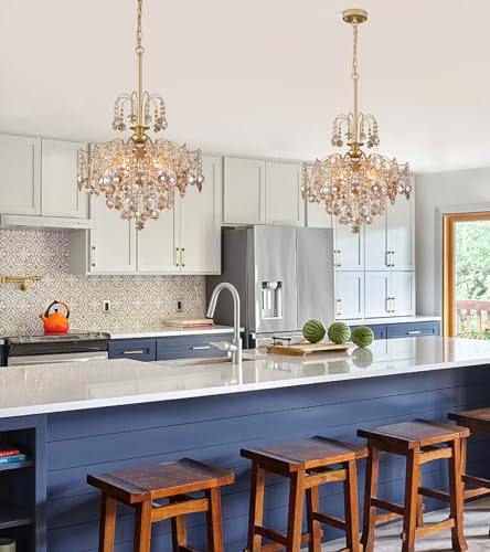 Modern Gold Crystal Chandelier Amber Crystal Pendant Light 6 Lights for Bedroom Dining Room Entryway Hallway Office Bathroom UL Listed