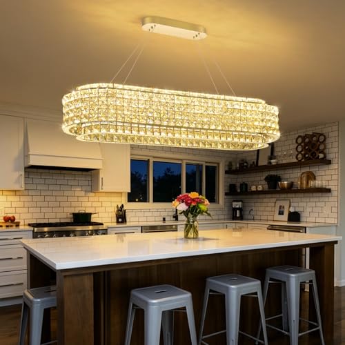 L40 x W12 Modern Chandeliers for Dining Room LED Dimmable Pendant Lighting Ceiling Chandelier Crystal Rectangle Light Fixtures Gold