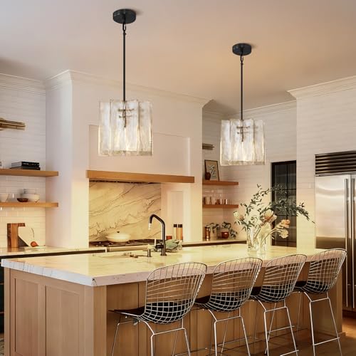 Modern Large 12 in Black Water Ripple Glass Kitchen Island Pendant Light Fixtures
